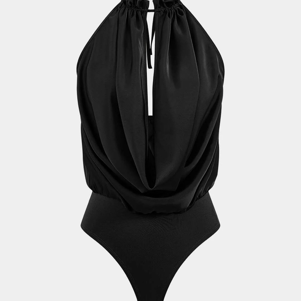Micas Elegant Black Halter Bodysuit